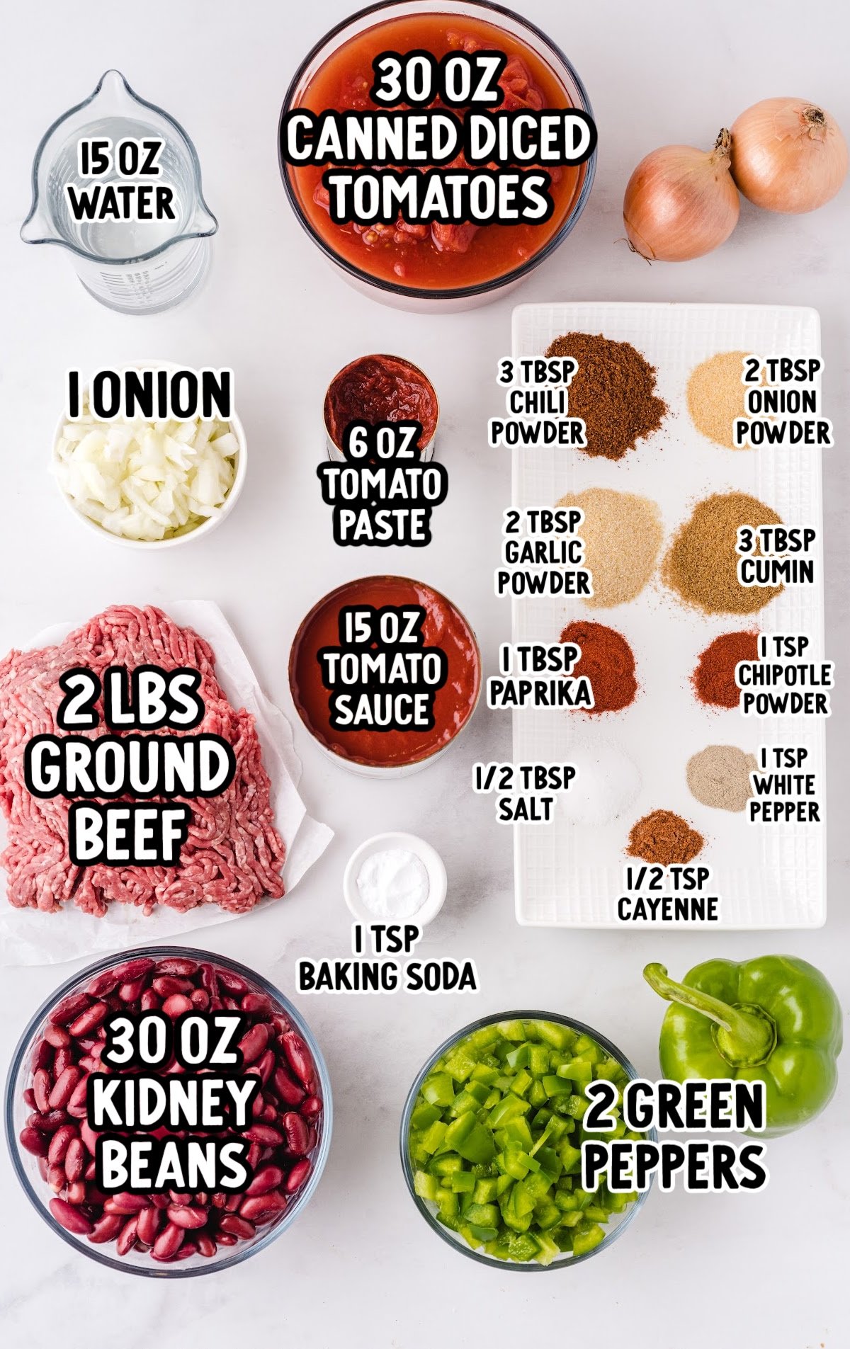 Chili raw ingredients that are labeled